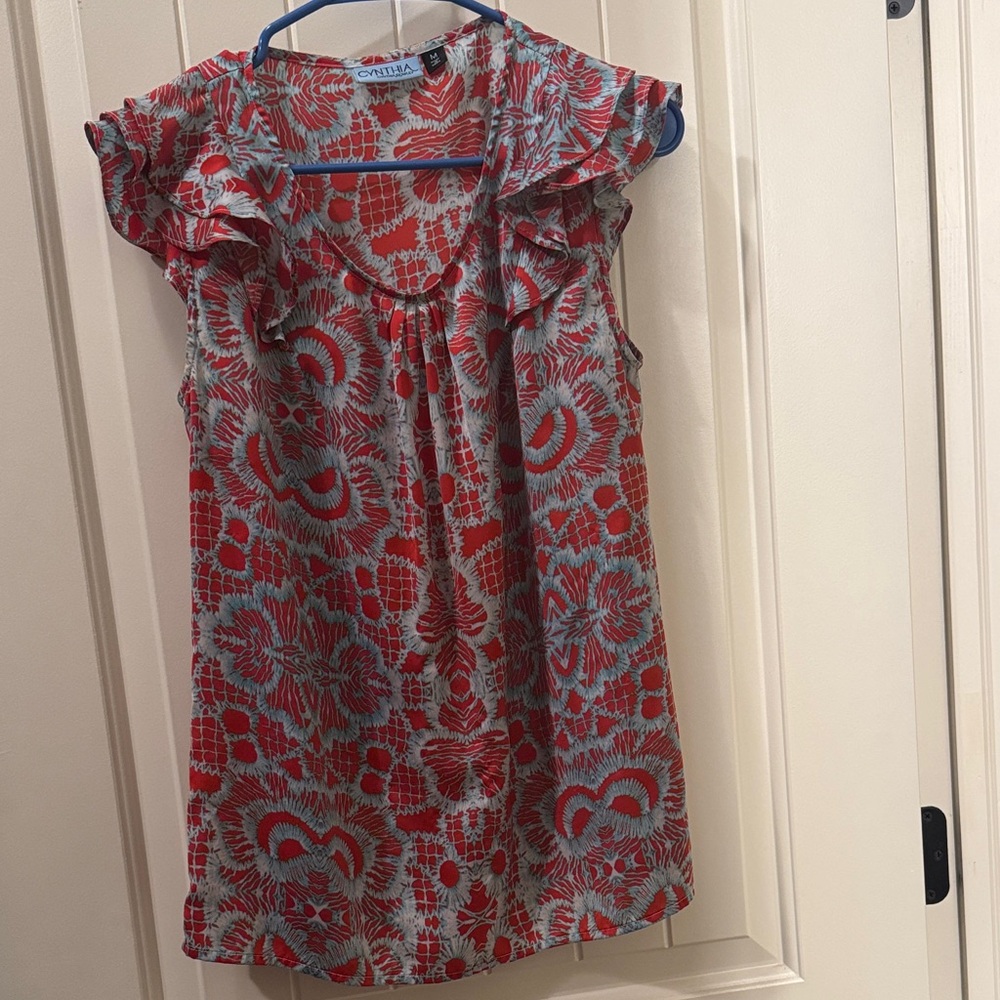 Cynthia Rowley Red and Blue Floral Blouse